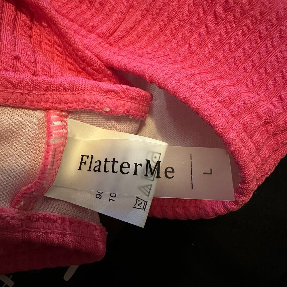 FlatterMe Pink Ribbed Cutout 1 Piece Swimsuit Ring Detail Crisscross Women Large - Picture 8 of 11